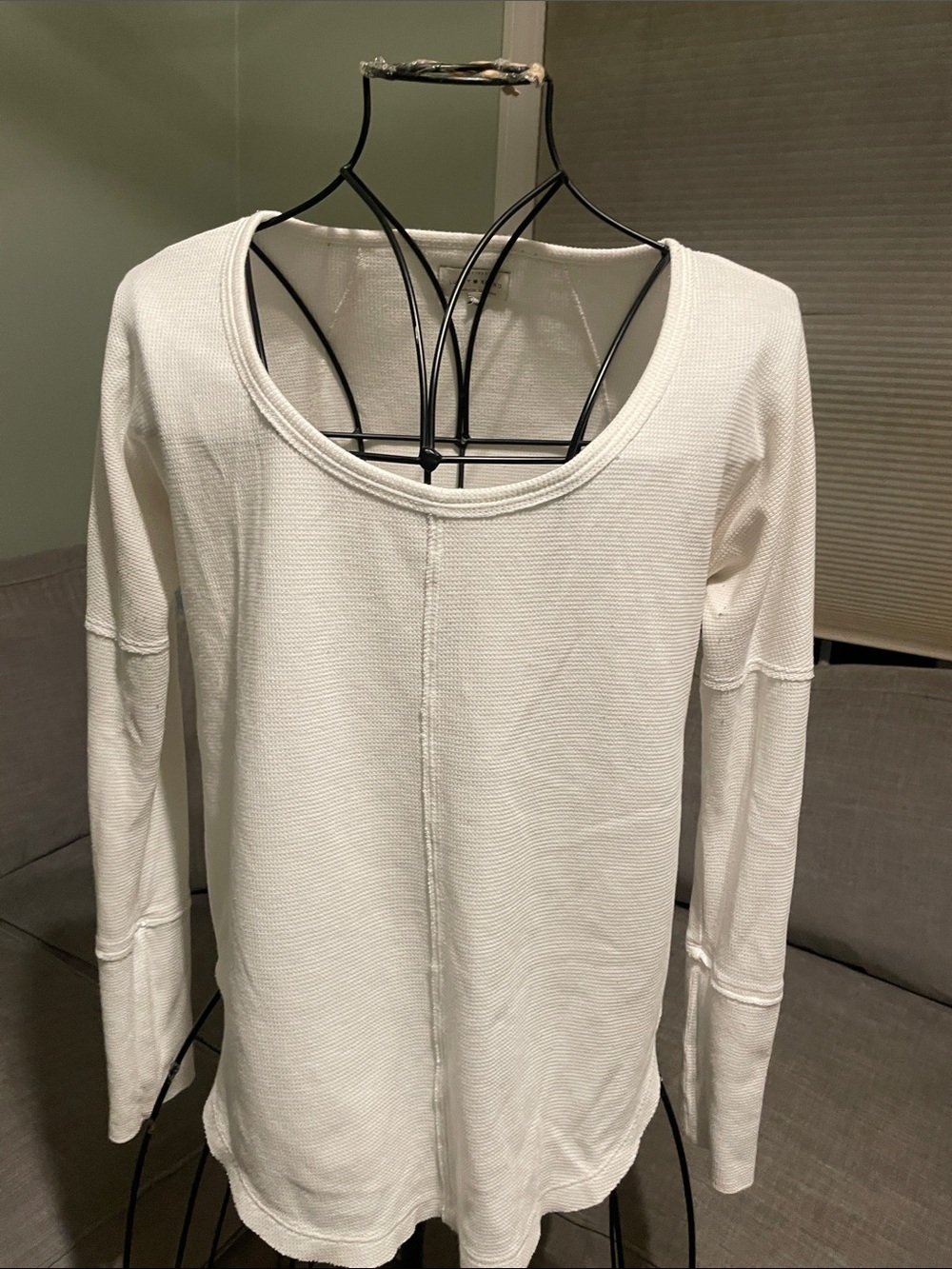 Lucky Brand White Scoop Neck Thermal Long Sleeve Top